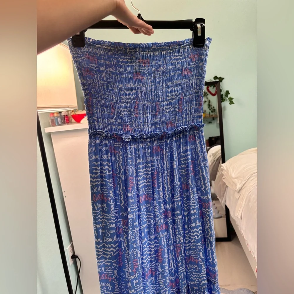 Lilly Pulitzer Anali cover up dress Strapless Blue and Pink Dress - Picture 2 of 6